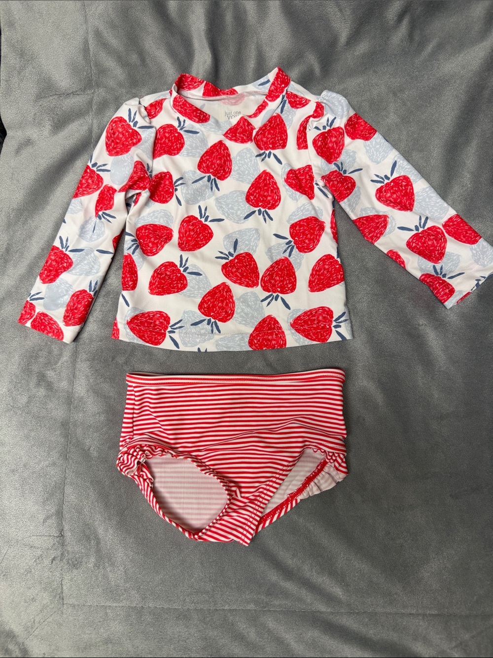 Girls Long-Sleeve Strawberry Rashguard Swim Set - Red & White